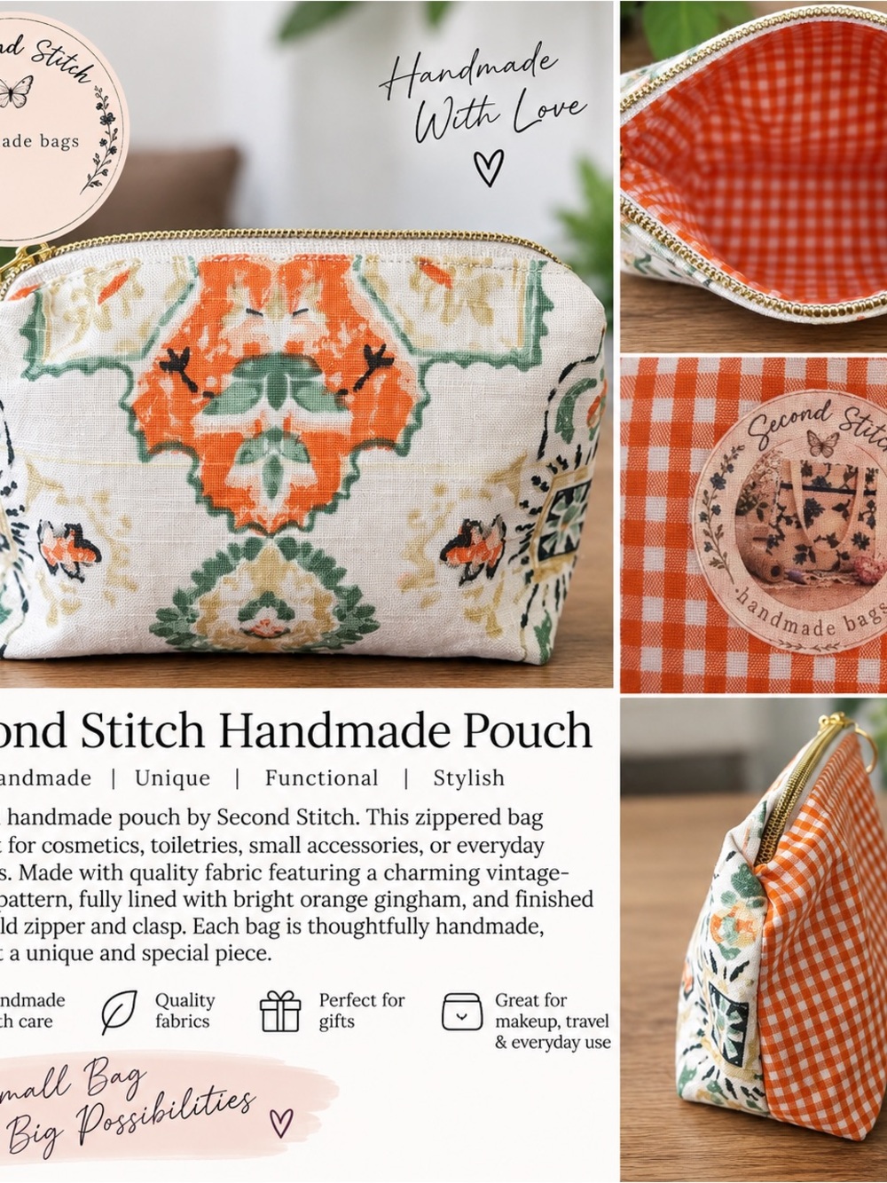 Orange & Green Handmade Pouch